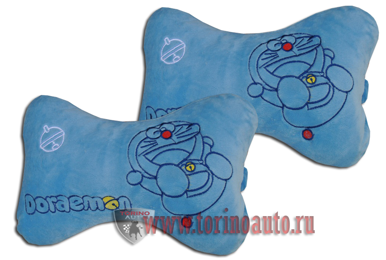 Подушка на подголовник велюр  голубой "Doraemon", комплект (2шт)