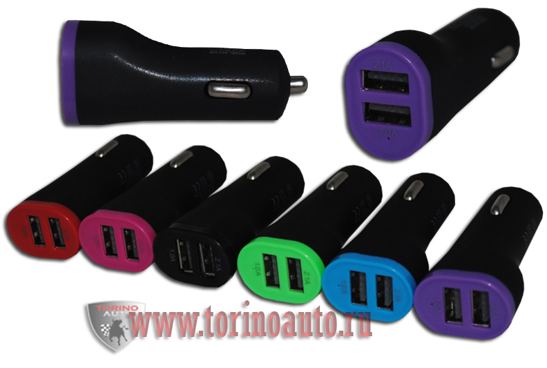 Адаптер USB с двумя выходами в прикуриватель XKY-030 синий. Dc-12-24v, Dc5v=2.1A Torino