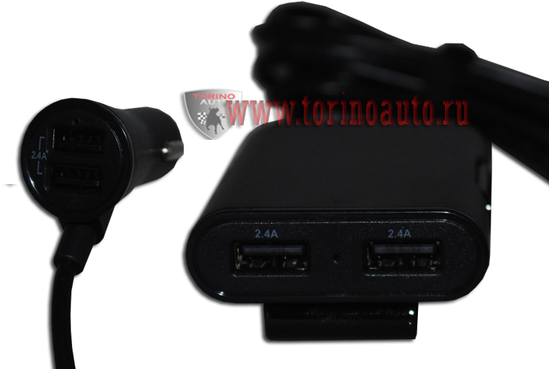Разветвитель прикуривателя на 2 USB  WF-121 с удлинителем 1,8м на 2 USB (без упаковки)