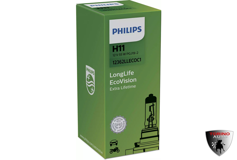 Лампа галогеновая "Philips" H11 (55W 12V) LongLife EcoVision 1шт/12362LLECOC1