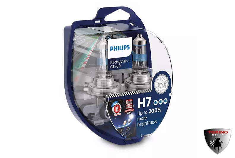 Лампа галогеновая "Philips" H7 (55W 12V) RacingVision GT200 2шт+ QR код подлинности/12972RGTS2