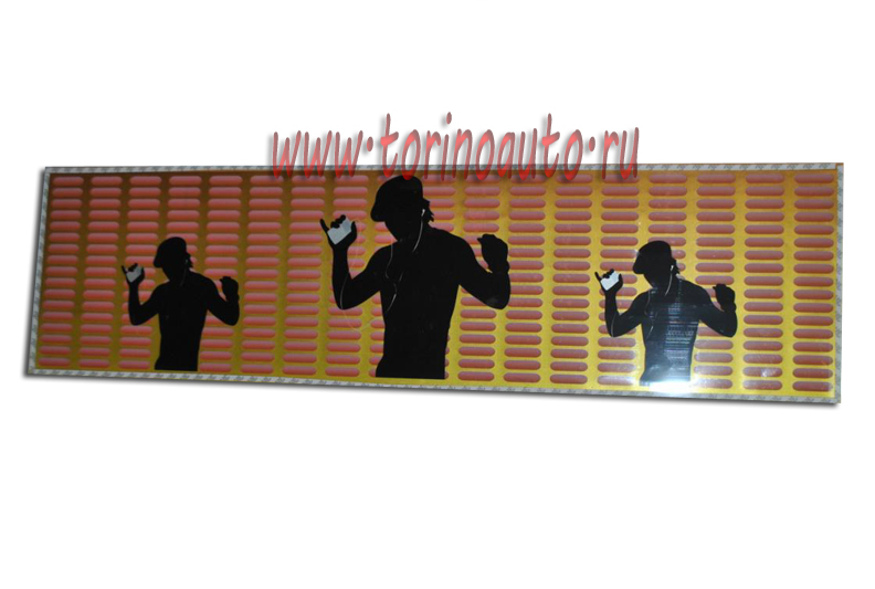 Эквалайзер на стекло "3 человека с плеером" золотистый фон, 90х25см