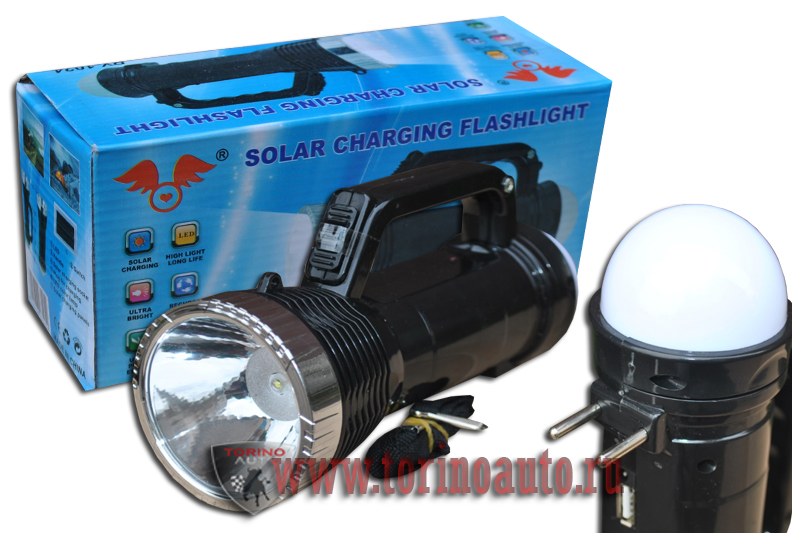 Фонарь светодиодный RY-1024   1-LED  с доп. подсветкой (зарядка от розетки+USB)