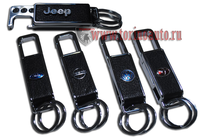 Брелок ТРАНСФОРМЕР - JEEP- Открывалка, карабин, 2 кольца, хром, кожа/AA0739