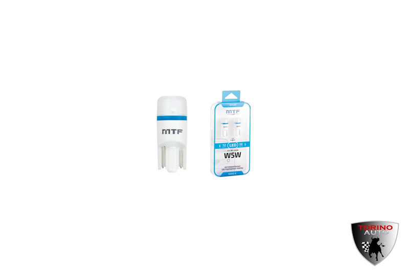 Лампа светодиодная  "MTF" Light W5W/T10, 12В, 1Вт, 5000К(белый свет), линза матовая,2шт./W5W50PT
