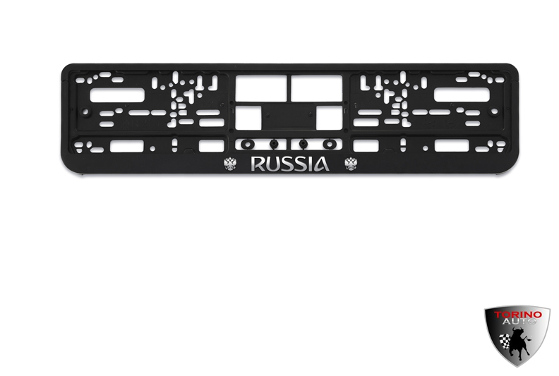 Рамка для ГОС. номерного  знака  пластик двусостовная ARS черная рельеф "RUSSIA" золото/50