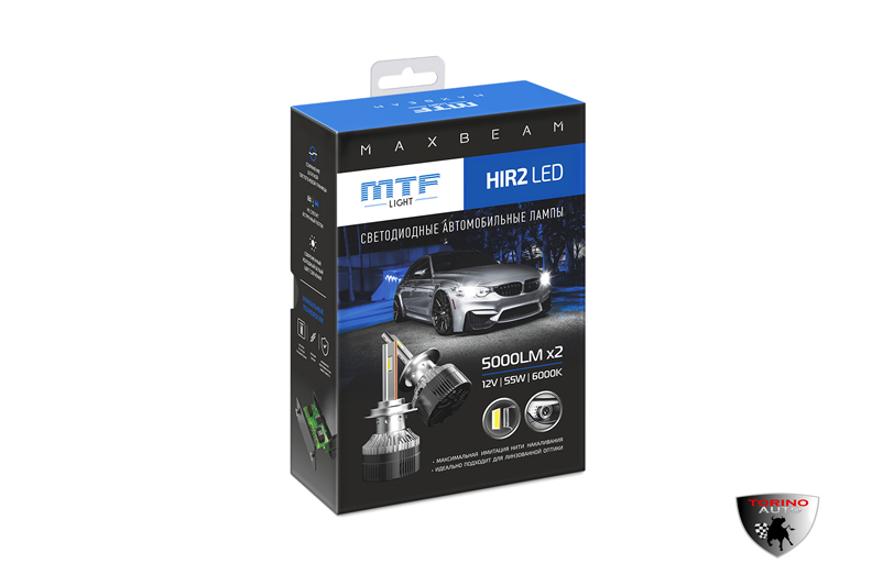 Лампа светодиодная  "MTF" Light MaxBeam, HIR2(9012), 12V, 55W, 5000lm, 6000K, кулер, комп/MBH2K6