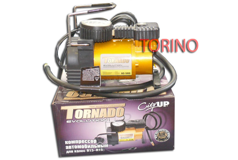 Компрессор автомобильный AC-580  в сумке 14А 150PSI "TORNADO" Evolution 12V, 7атм,35л/мин,шланг 1,2м